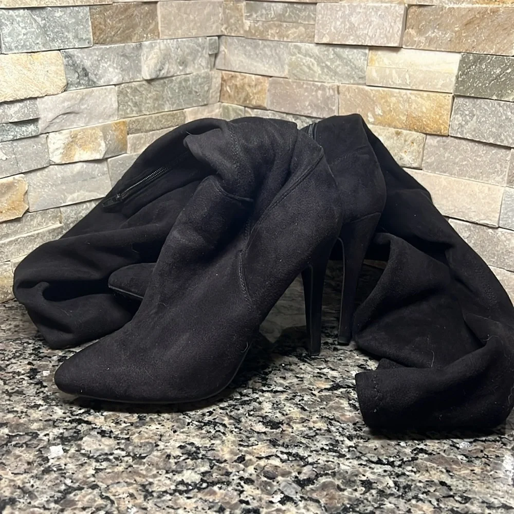 Paprika over knee boots fabric sock heeled boots EUC 8.5